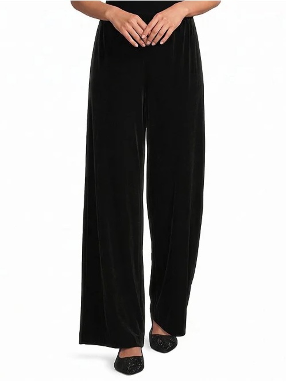 Stretch Velvet Palazzo Dress Pants Wide-Leg Velvet Lounge Pants Black XL